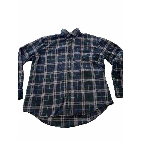 Eddie Bauer Plaid Shirt Large Mens Button Down Black Blue Green Cotton Flannel - Picture 1 of 7
